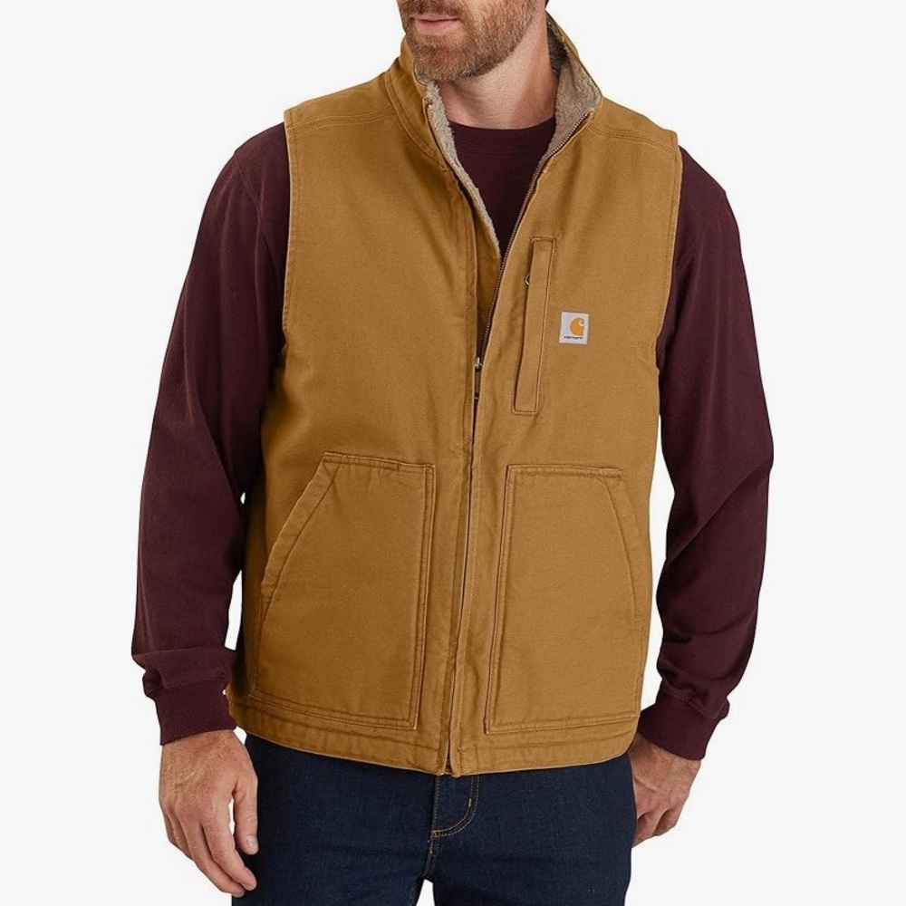 Carhartt Men's Caramel Brown Duck Vest with Sherpa Lining